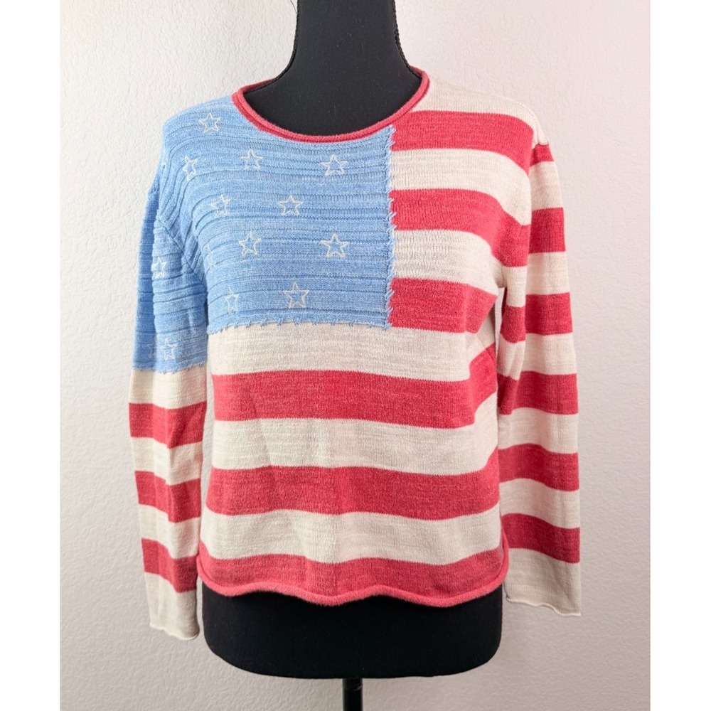 Polo Ralph Lauren American Flag Sweater Sz S Relaxed Lightweight Open Knit Vtg